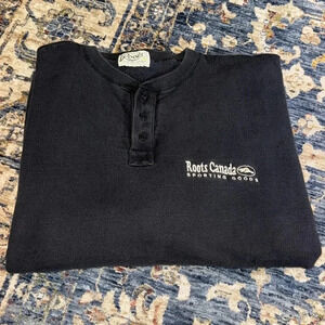roots canada sporting goods long sleeve heavy sweatshirt black large men/unisex